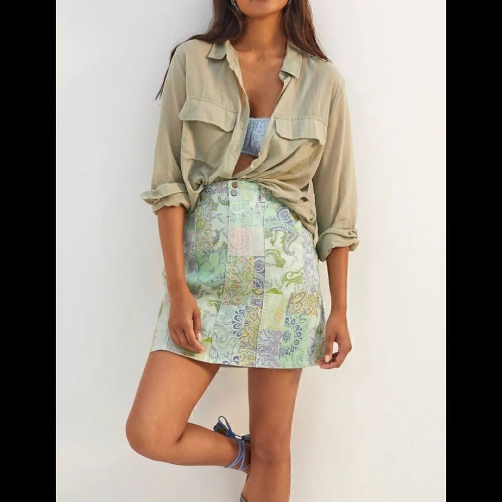 Anthropologie I Pilcro Patchwork Denim Mini Skirt